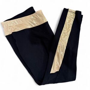 Lane Bryant Women's Black & Gold Accent Stripe Long Activewear Gym Leggings